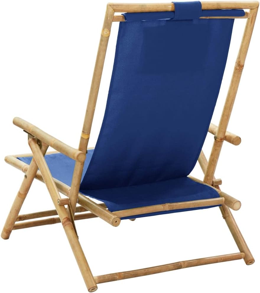 Reclining Relaxing Chair Navy Blue,Camping Chair,Patio Armchairs,Lawn Chairs,Deck Chair,Club Chairs,Bistro Chairs,Lounge Chairs,for Garden,Backyard,Lawn,Porch,Poolside,Balcony,Bamboo and Fabric
