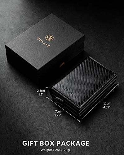 Vulkit Pop Up Wallet Automatic Leather Slim Credit Card Holder Rfid Blocking Metal Double Card Case For Men And Women Carbon Fiber Black #TOP5