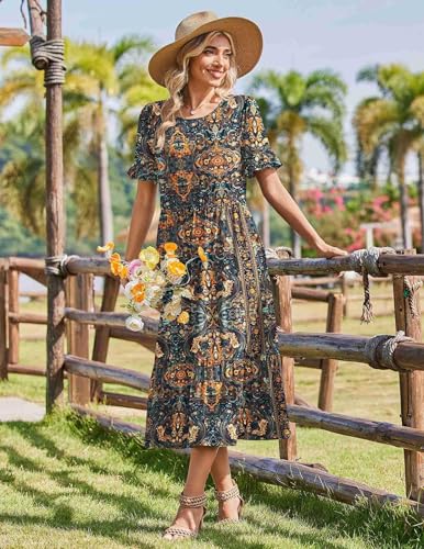 Image of Zeagoo Womens Summer Dresses 2026 Casual Midi Dress Flowy Sundress Ruffle Short Sleeve Tiered Dresses A Line Boho Dress