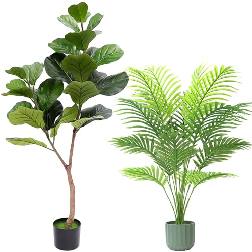 KIROTLA 2 Piezas Árbol Artificial De Hojas Decorativas De Violín De 1.2m En Maceta Imitación De...