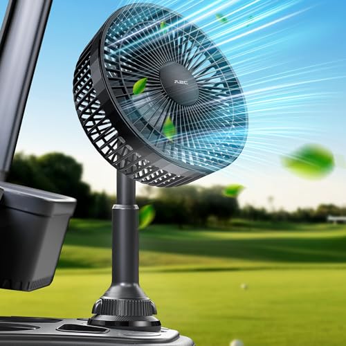 A2C Golf Cart Fan 7.5-Inch, Up to 28Hrs, 10000mAh Battery Powered Fan Cup Holder Base, 4 Speeds Strong Airflow, Fits EZGO, Club Car & Yamaha, Golf Cart & GYM Accessories Essentials Gifts