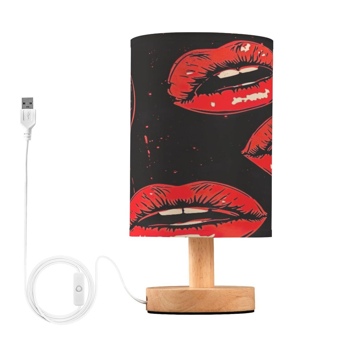 JUMBEAR Sexy Red Lips Table Lamp,Bedside Lamps Nightstand Lamps with Flaxen Fabric Shade for Bedroom Living Room,LED Bulb Included