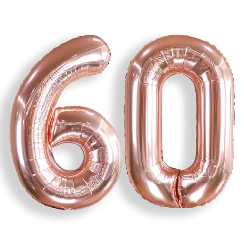 AULE 40 Inch Big Rose Gold Foil Mylar Number Balloons for Women 60th Birthday Party Decorations Giant Happy 60 Anniversary Party Decor