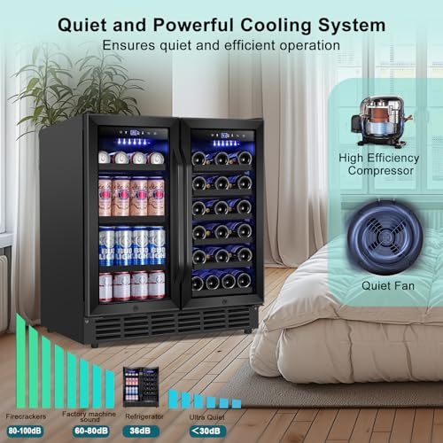 30'' Wine and Beverage Refrigerator, Upgrade Dual Zone Wine Cooler, 30 Inch Wine beverage Fridge Built in or Freestanding Under Counter Large Capacity Glass Door Advanced Cooling System,Black