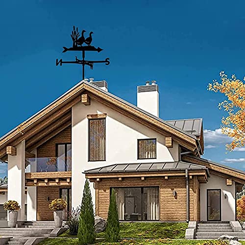 Bazac Metal Weathervane Two Ducks Wind Vane Measuring Tool Stainless Steel Wind Direction Indicator Kit, Wind Direction Indicator Farm Scene Home Measuring Tool Crafts Ornaments #TOP1