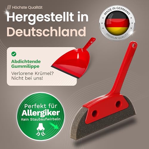 Novaliv Schaumstoffkehrgarnitur I rot I Schaufel und Besen I Schaumstoffhandfeger Hand Brush Handkehrer Handkehrset dust pan