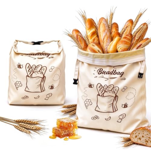 2 Pcs Bolsa de Pan de Cera de Abeja, 43x33cm con Asa Reutilizables Bolsa para Pan con Revestimiento Natural de Cera de Abeja,para Conservar Pan, Masa Madre, baguettes, Verduras Fresca