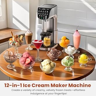 Ice Cream Maker Machine 12-in-1, Full Automatic Stainless Steel Homemade Ice Cream Maker for Sorbet, Milkshake, Frozen Yogurt & More, Easy to Clean Ice Cream Machine, (3) Family-Sized Tritan Tubs