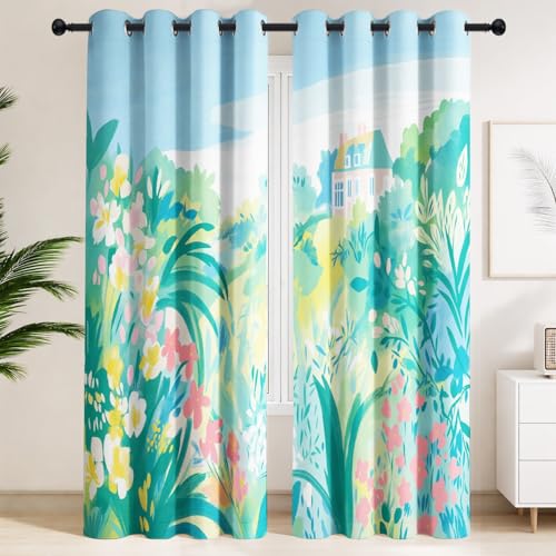 Genérico - Cortina opaca con ojales, diseño floral, estilo campaña, para dormitorio de niños, salón, cocina, 117 x 137 cm, aislamiento antirayos UV, 2 unidades