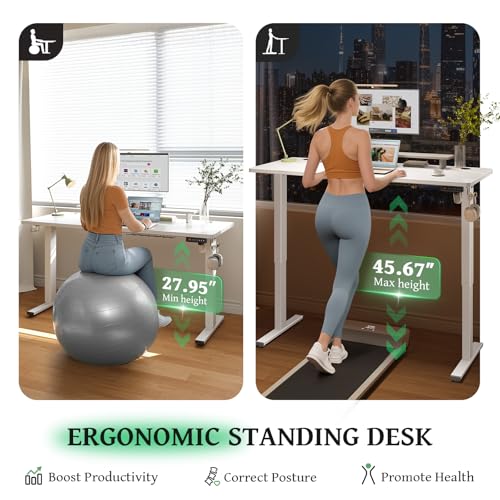 SIAGO Electric Standing Desk Adjustable - 48 x 24 Inch Sit Stand up Desk with Cable Management - 3 Memory Preset Adjustable Height Table