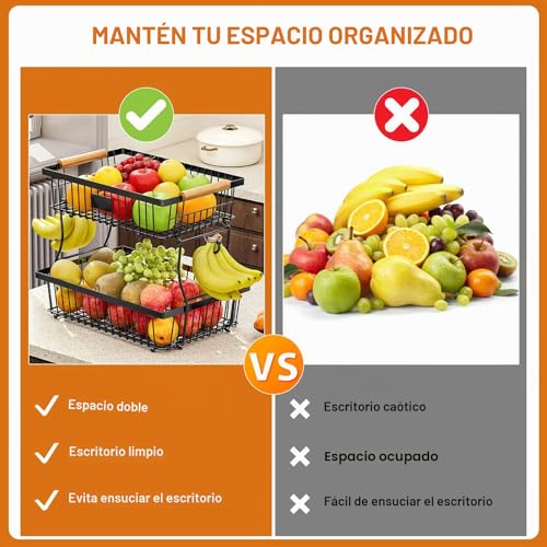 Miniatura 6 de Dwitkul Frutero 2 Pisos, Fruteros De Cocina, Diseño Desmontable, Frutero Para Guardar Fruta Y Verdura Negro