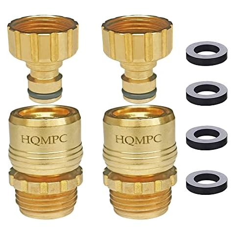 HQMPC Garden Hose Quick Connect No Pb Solid Brass Quick Connector Garden Hose Fitting Water Hose Connectors 3/4 inch GHT (2 Sets) Cover
