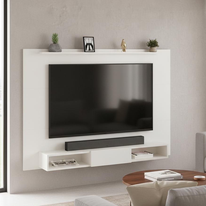 FURNEASER Arsy Engineered Wood Wall Mount TV Unit with Back Panel, Set Top Box Stand, Display Shelves, Modern Tv Rack, Showcase, Cabinet for 55 inch TV (White)-image-43