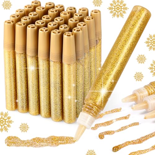 Cholemy 30 Pcs Glitter Glue Pens Glitter Stick Set for Crafts Washable Markers Painting Pens for DIY Arts Projects Scrapbooking Holiday Greeting Card Decorating Supplies (Gold)