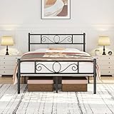 Yaheetech Bettrahmen Metallbett Bettgestell aus Metall, Doppelbett für 140 x 200 cm Matratze, Gästebett für kleine Räume, Schwarz
