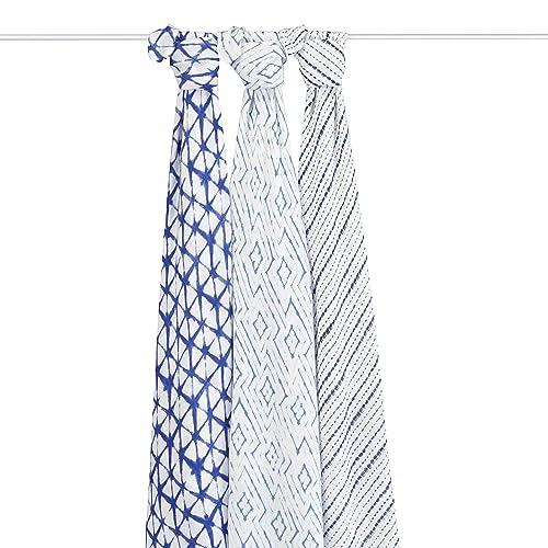 Image of aden + anais Silky Soft Swaddle Blanket,100% Viscose from Bamboo Muslin Blankets for Girls & Boys, Baby Receiving Swaddles, Ideal Newborn & Infant Swaddling Set, 3 Pack, Indigo Shibori