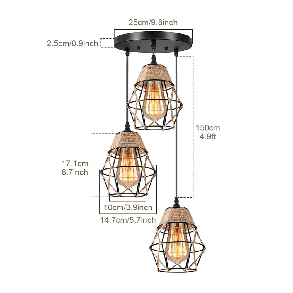 Lampy wiszące do sypialni 3-Light Fixtures Farmhouse Wiszące oświetlenie wiszące Industrial Vintage Wiszące światło Czarna metalowa klatka wisząca do kuchni Wyspa Jadalnia