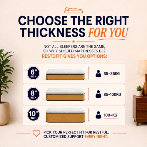 Image of RESTOFIT Premium Euro Top Cloud 6 Inch Queen Orthopedic HR Foam Mattress (78x60x6) | Medium Firm Comfort | Breathable Viscose Cotton Fabric | Pressure Relief | 11-Year Warranty