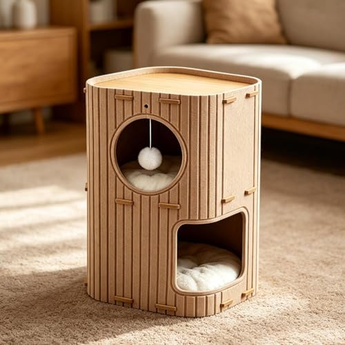 Maison pour chat d'intérieur pliable double couche pour le sommeil - 4