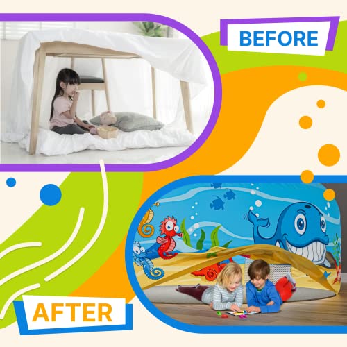 Skywin Air Tent for Kids (77” x 50”) Builds in 30 Sec, Toddler Tents Indoor for Imaginative Play, Spacious Kids Forts Indoor Playhouse for Boys & Girls Ages 3-14 (Fan Not Incl) (Ocean Bubble)