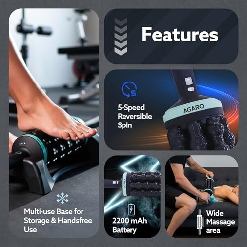 Image of AGARO Supreme Rolling Massager with Forward & Reverse Rotation | 5 Speed Levels | Rechargeable Wireless Deep Tissue Roller for Back, Legs, Thighs & Arms | Auto Shut-Off & Hands-Free Base