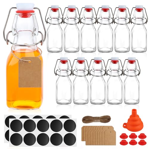 UrSpeedtekLive 12 Pack 4oz Swing Top Glass Bottles, 125ML Square Bottles with Airtight Stoppers for Kombucha, Kefir, Vanilla Extract, Beer(Bonus Gaskets, Labels and Funnel)
