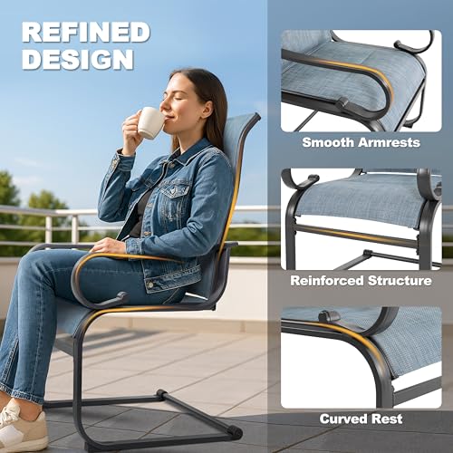 Image of NUU GARDEN 7PCS Patio Dining Set with 1.6 Inch Umbrella Hole Powder-Coated Metal Frame Outdoor Furniture with 6 Padded Textilene C-Spring Chairs and Table for Backyard Garden Poolside Lawn Black Blue