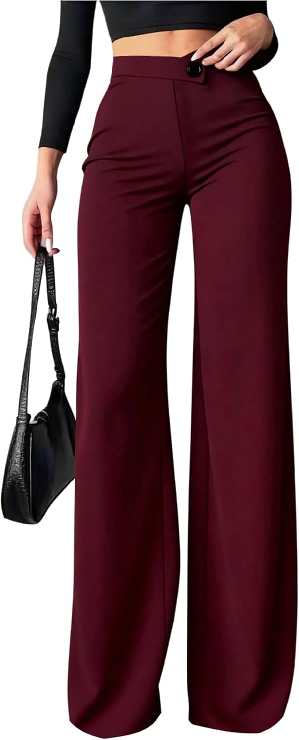 GORGLITTER Women's Wide Leg Dress Pants Dressy Casual Work High Waisted Straight Leg Office Slacks Pants