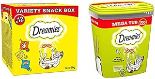 Dreamies Cat Treat for Cats Variety Pack 12x 60g & Cat Treats, Tasty Snacks with Tempting Tuna Flavour, 2 Tubs of 350 g