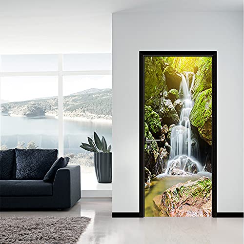 Autocollant de porte vinyle herbe verte cascade deco 3D pour la maison