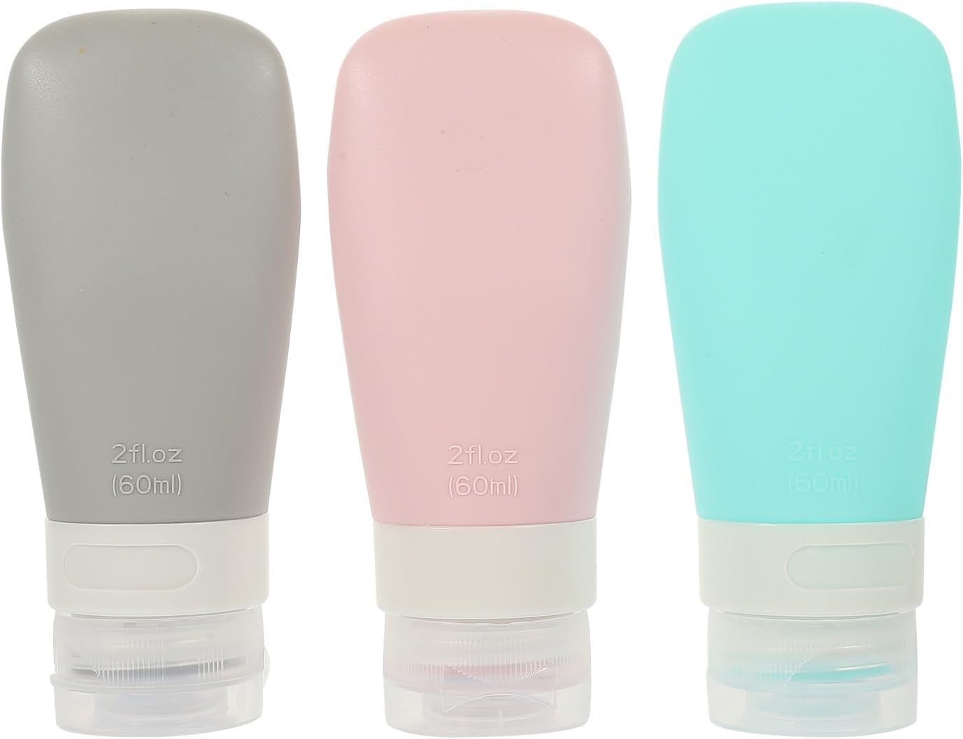 Cabilock Silicone Travel Bottles 60ml 4pcs Set with PVC Bag, Squeeze Lotion Sub Bottles for Makeup and Toiletries, Portable Refillable Small Cosmetic Containers for Travel