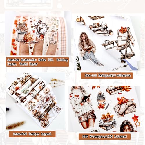 Dwpetzo Afternoon Reading Sticker Book for Adults Journaling, 20 Diecut PET Washi Paper Scrapbook Stickers Sheets, Ephemera for Junk Journals Supplies, Scrapbooking, Collage, Bujo, A5 - Image 3