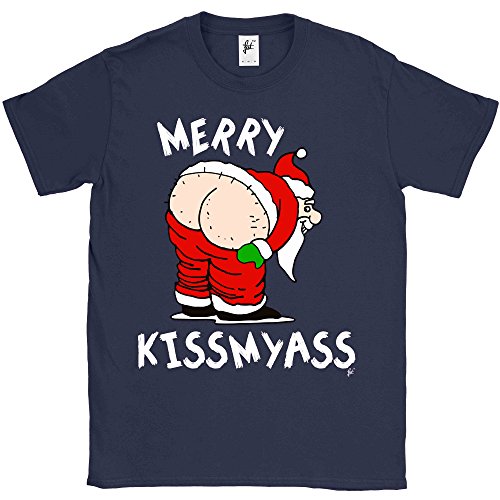 Fancy A Snuggle Merry Kiss My Ass Christmas Grinch Santa's Hairy Bum Mens T-Shirt Navy Medium