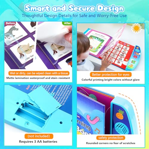 Image of PATPAT 8 Themes Intelligent Book for Kids, 20 Pages Musical Book for Kids Cartoon Illustration Learning Book with Numbers, Letters, Words & More, Educational Toys for 3 Year Old(Battery Not Included)