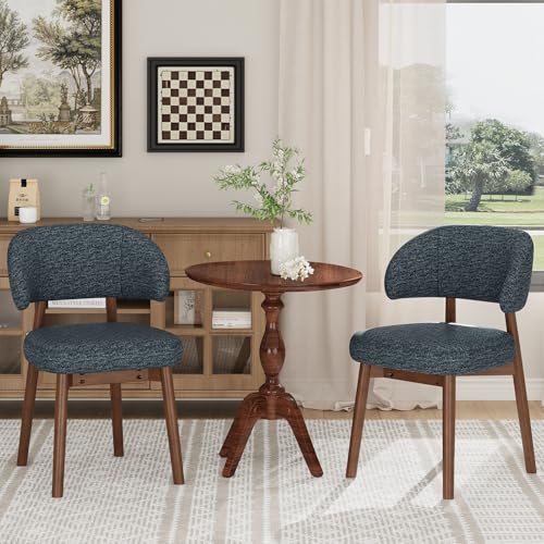 MALOL Wooden Dining Chairs Set of 2, Modern Upholstered Dining Room Kitchen Side Chairs with Curved Open Back for Living Room/Restaurant/Cafe, Dark Blue