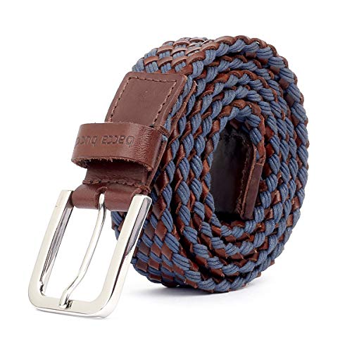 Image of Bacca Bucci Italian Woven leather and Cotton Elastic braided belt for men with Alloy buckle