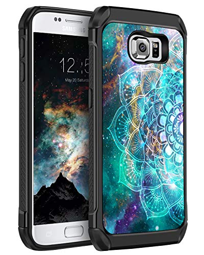 BENTOBEN Case for Samsung Galaxy S6, Slim Hybrid Heavy Duty Rugged Hard PC Soft TPU Bumper Shockproof Glow in The Dark Luminous Noctilucent Protective Case for Samsung Galaxy S6, Mandala in Galaxy