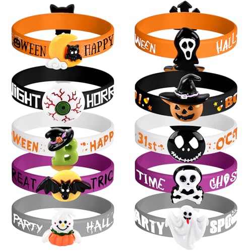 Morcheiong 10/20 pezzi braccialetti di gomma di Halloween braccialetti di silicone per Halloween dolcetto o scherzetto festa sacchetti di dolcetti riempitivi bomboniere premi in classe scuola (10)