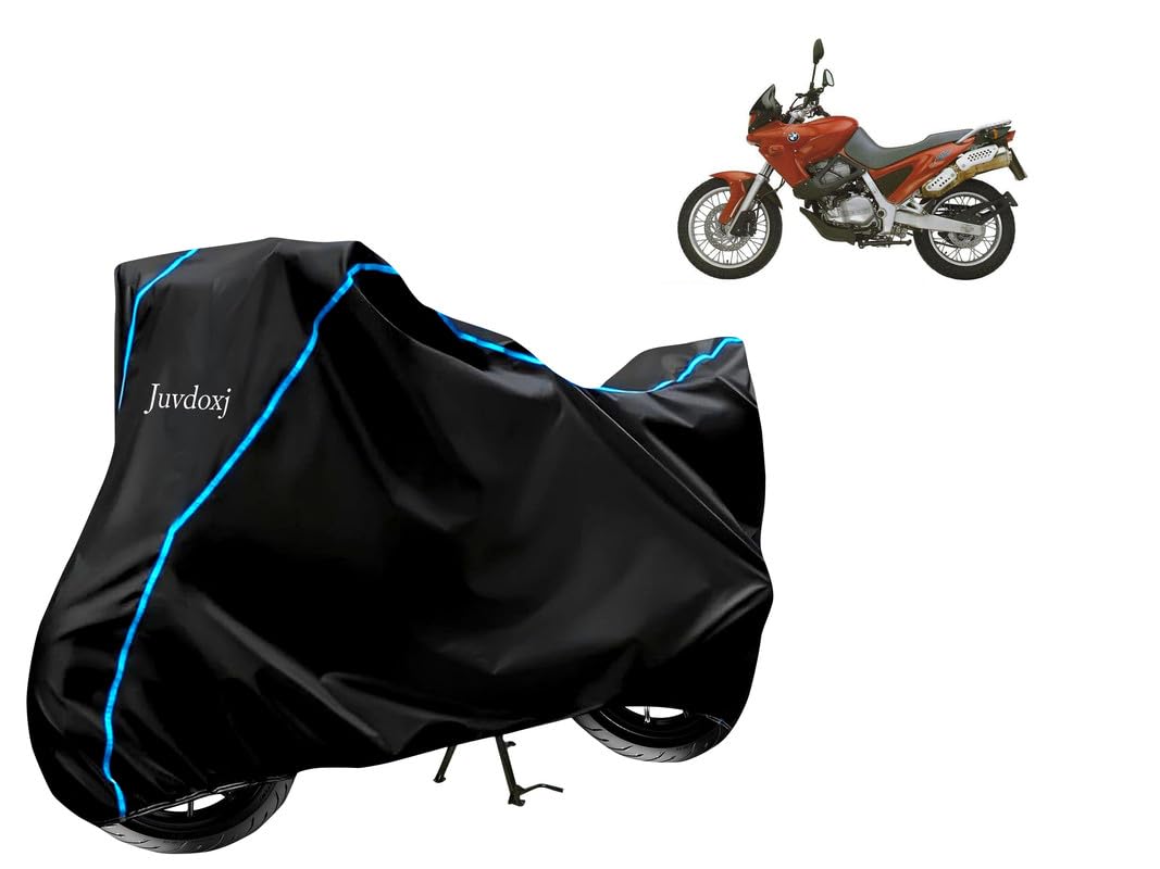 Juvdoxj - Bike Cover Water Resistant Compatible with LML Graptor Bike Cover with Elastic and Belt Bukle Lock with Stripe Piping Design (Black and Blue)