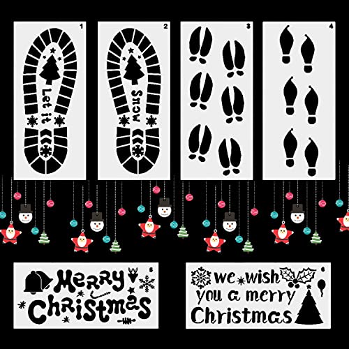 6 Pièces Empreinte de Père Noël Pochoird'Empreinte de Renne Noël Pochoir de Dessin Modèles Réutilisables Pochoirs en Plastique Père Noë pour Fenêtre DIY Cartes-Cadeaux Porte(30.5x14cm) Cover