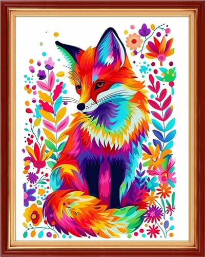 Image of Funchey Stamped Cross Stitch Kits, DIY Cross Stitch Pattern for Adults Beginners Needlepoint Kits Embroidery Kit Arts and Crafts 11CT-Colorful Fox 16x20 inch