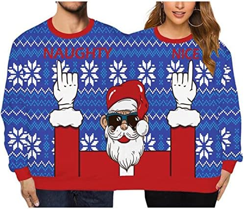 Raruxxin Two Person Ugly Christmas Sweater Men and Women 3D Printed Funny Novelty Crewneck Long Sleeve Casual Pullover Couple
