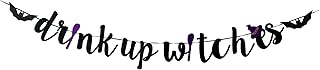 MAGQOO Drink Up Witches Banner Black Glittery Witches Mystery Party Decorations Bar Halloween Banner Decorations
