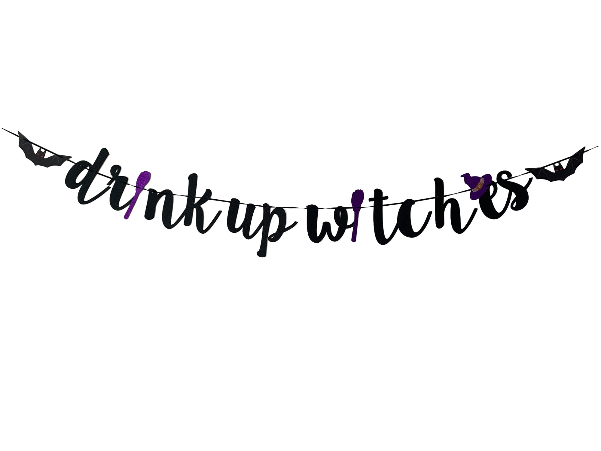 MAGQOO Hexen-Banner Mit Glitzer - 'Drink Up' Schriftzug, Schwarz-lila, Für Halloween & Mottopartys
