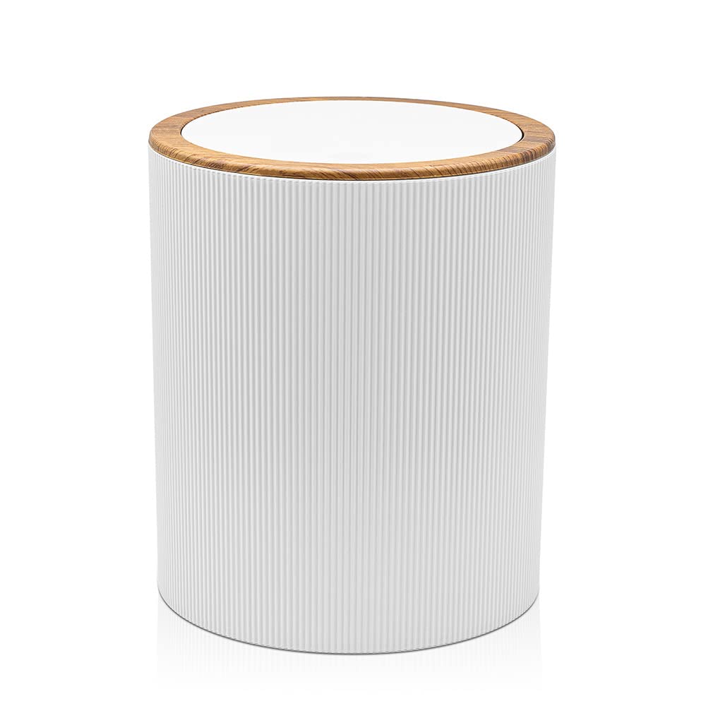 Inbagno Pattumiera 5lt Bianco con Coperchio Basculante Effetto Legno Serie Blob
