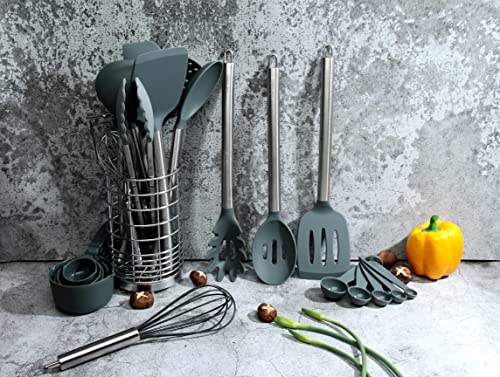 De'velo Kitchen Cooking Utensils Sets 24Pcs Silicone Kitchen Utensils Non-Stick Heat Resistant Silicone Kitchen Tools With Stainless Steel Handle For Home Kitchen #TOP5