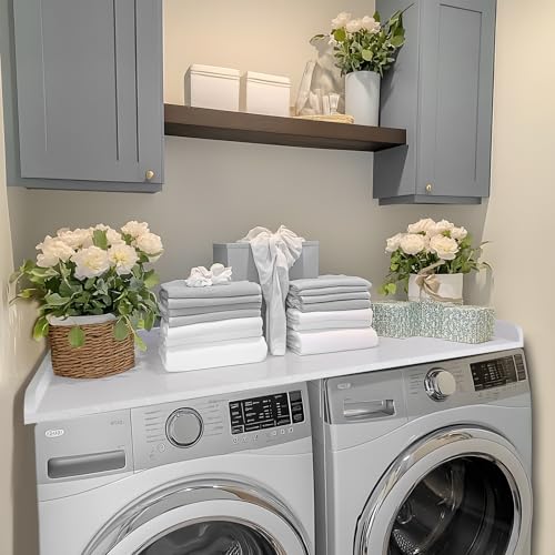 Kaboon Washer Dryer Countertop, Melamine Countertop with Edge Rails - 27.5" Depth x 54" Width Laundry Room Organization, White Rock