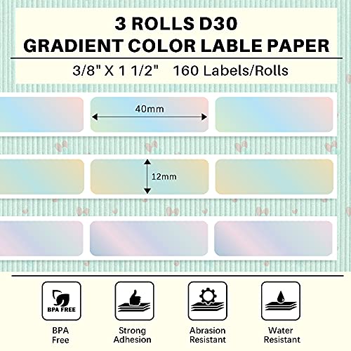 Phomemo D30 Adhesive Gradient Color Thermal Paper 1/2" X 1 1/2" (12Mm X 40Mm) 160 Labels/Roll, 3 Roll,For Gift Decoration, Compatible With D30 Label Maker #TOP1