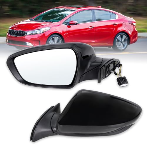 Left Driver Side Mirror Compatible with 2017 2018 Kia Forte with Manual Folding power glass Heated Black Replace#KI1320213(5 Pins)