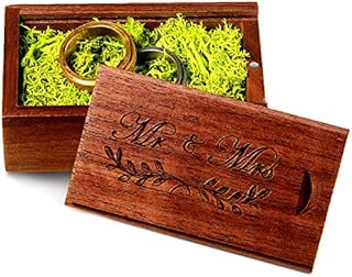 Yaomiao Wooden Wedding Ring Box for 2 Rings Mr Mrs Vintage Engraving Ring Holder Case Rustic Engagement Ring Bearer Box Gift for Wedding Proposal Anniversary Accessories